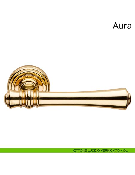 Maniglia per porta interna Aura Linea Calì rosetta tonda ottone lucido verniciato