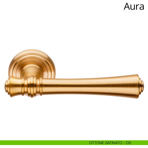 Maniglia per porta interna Aura Linea Calì rosetta tonda ottone satinato