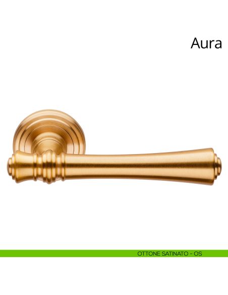 Maniglia per porta interna Aura Linea Calì rosetta tonda ottone satinato
