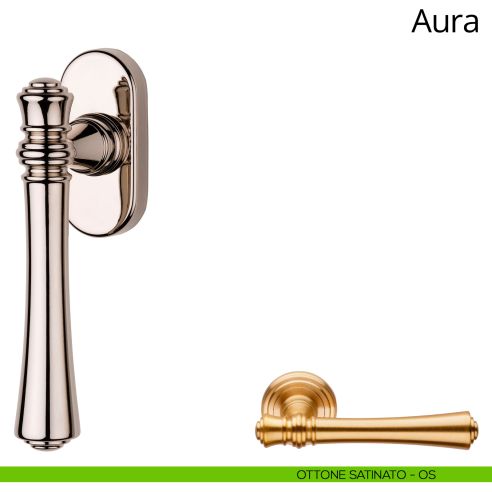 Maniglia per finestra martellina DK Aura Linea Calì ottone satinato