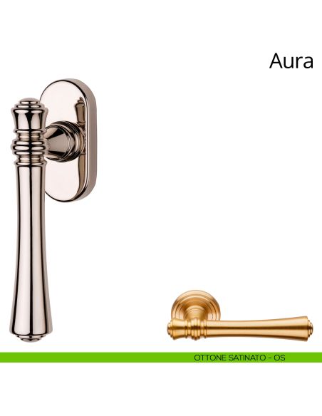 Maniglia per finestra martellina DK Aura Linea Calì ottone satinato