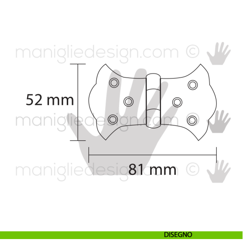Cerniera per mobile Metal Style ottone antico misura 81x52 mm MG11684 disegno