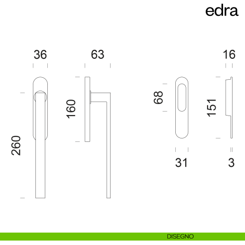 Maniglione per alzante scorrevole Edra dnd Handles singolo disegno