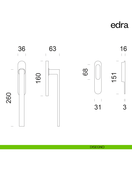Maniglione per alzante scorrevole Edra dnd Handles singolo disegno