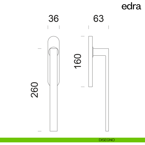 Maniglione per alzante scorrevole Edra dnd Handles accoppiato disegno