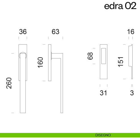 Maniglione per alzante scorrevole Edra 02 dnd Handles singolo disegno