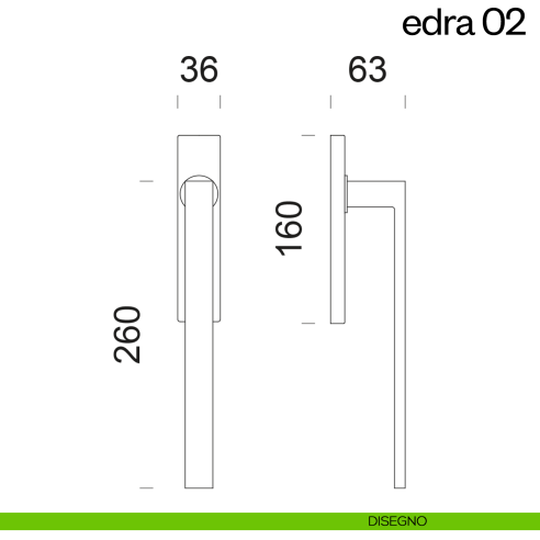 Maniglione per alzante scorrevole Edra 02 dnd Handles accoppiato disegno