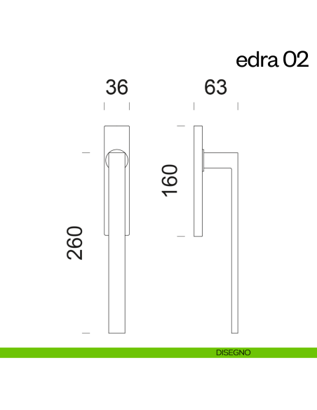 Maniglione per alzante scorrevole Edra 02 dnd Handles accoppiato disegno