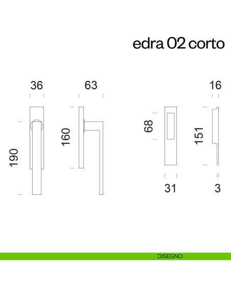 Maniglione per alzante scorrevole Edra 02 Corto dnd Handles singolo disegno