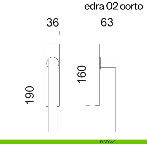 Maniglione per alzante scorrevole Edra 02 Corto dnd Handles accoppiato disegno