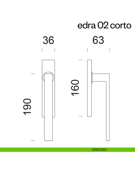 Maniglione per alzante scorrevole Edra 02 Corto dnd Handles accoppiato disegno