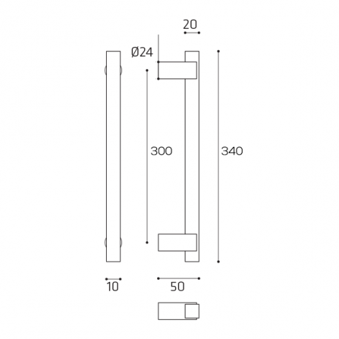 Maniglione per porta Square Comit singolo 348 mm disegno