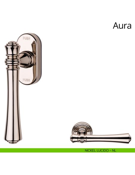 Maniglia per finestra martellina DK antintrusione Aura Linea Calì nickel lucido