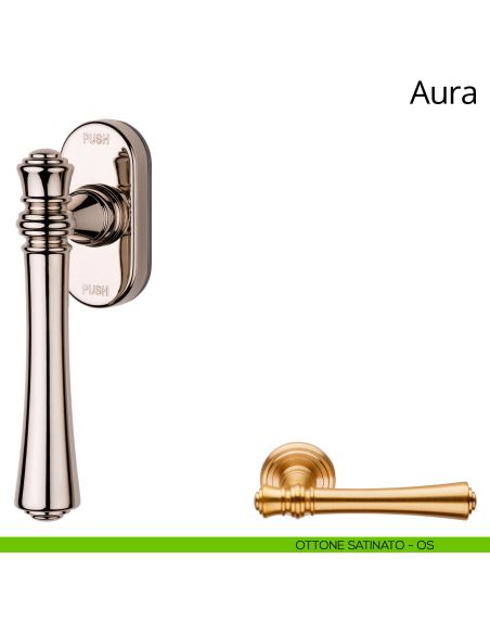 Maniglia per finestra martellina DK antintrusione Aura Linea Calì ottone satinato