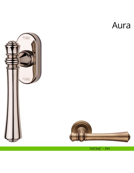 Maniglia per finestra martellina DK antintrusione Aura Linea Calì patinè