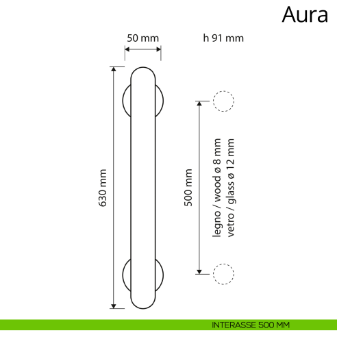Maniglione per porta dritto Aura Linea Calì interasse 500 mm