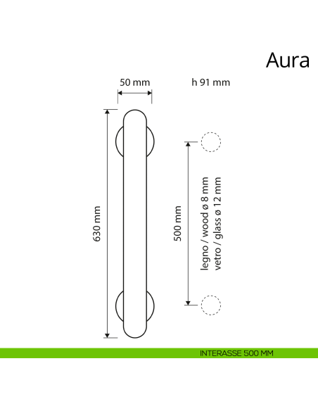 Maniglione per porta dritto Aura Linea Calì interasse 500 mm