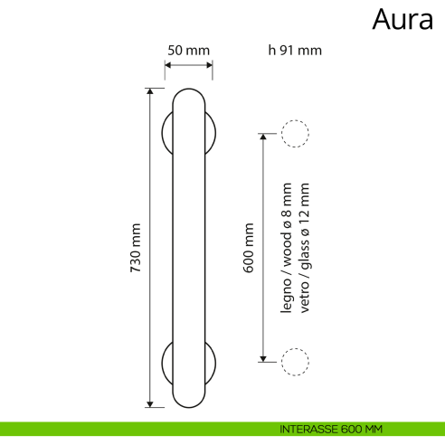 Maniglione per porta dritto Aura Linea Calì interasse 600 mm