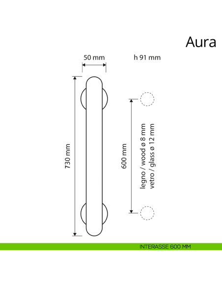 Maniglione per porta dritto Aura Linea Calì interasse 600 mm