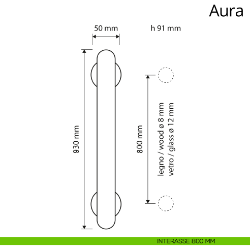 Maniglione per porta dritto Aura Linea Calì interasse 800 mm
