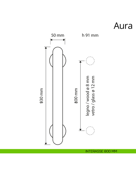 Maniglione per porta dritto Aura Linea Calì interasse 800 mm