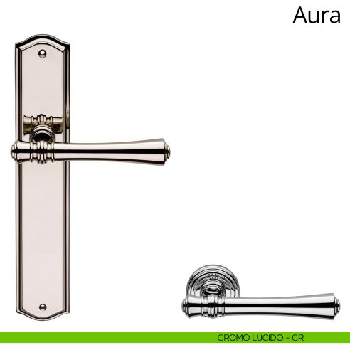 Maniglia con placca per porta Aura Linea Calì cieca cromo lucido
