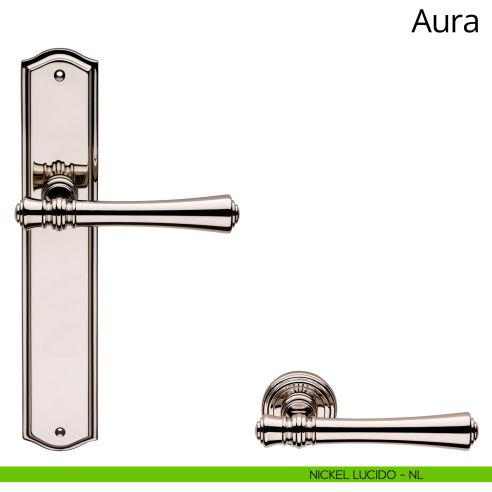 Maniglia con placca per porta Aura Linea Calì cieca nickel lucido