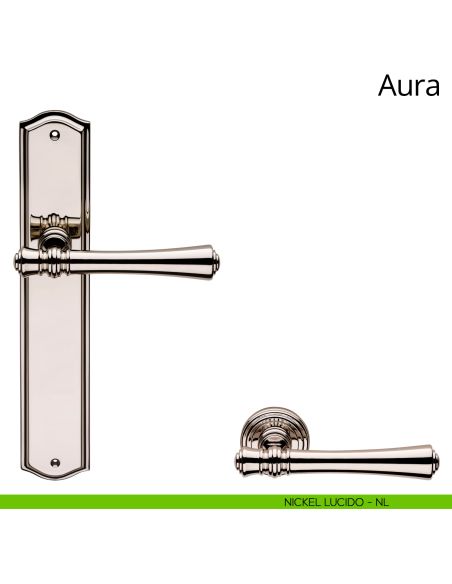 Maniglia con placca per porta Aura Linea Calì cieca nickel lucido