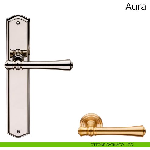 Maniglia con placca per porta Aura Linea Calì cieca ottone satinato