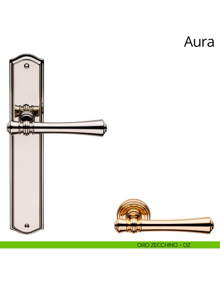 Maniglia con placca per porta Aura Linea Calì cieca oro zecchino