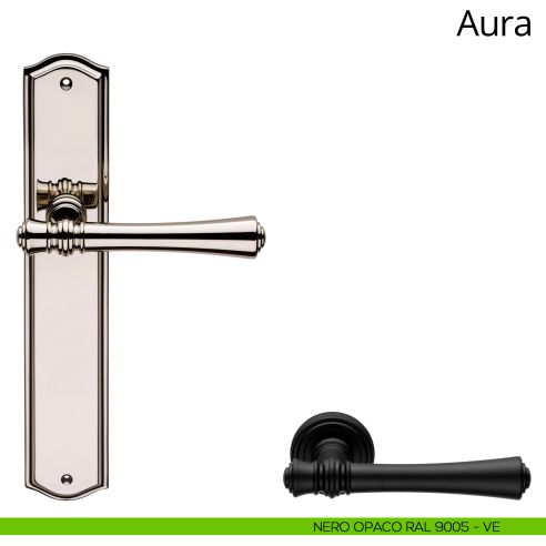 Maniglia con placca per porta Aura Linea Calì cieca nero