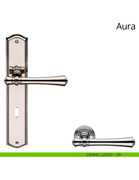 Maniglia con placca per porta Aura Linea Calì foro patent cromo lucido