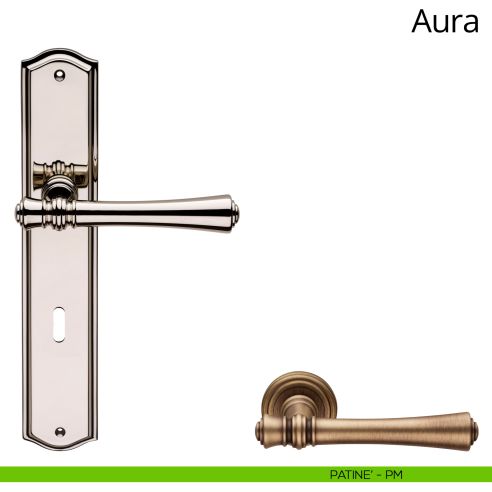 Maniglia con placca per porta Aura Linea Calì foro patent patinè