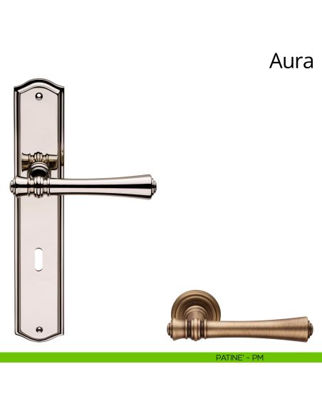 Maniglia con placca per porta Aura Linea Calì foro patent patinè