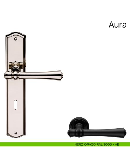 Maniglia con placca per porta Aura Linea Calì foro patent nero