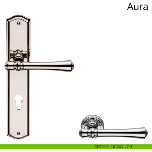 Maniglia con placca per porta Aura Linea Calì foro yale cromo lucido