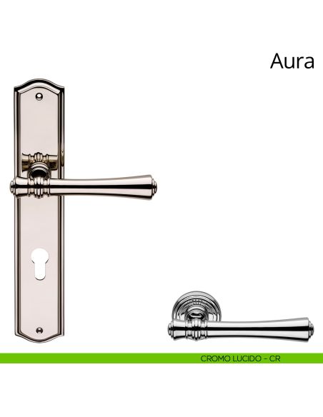 Maniglia con placca per porta Aura Linea Calì foro yale cromo lucido