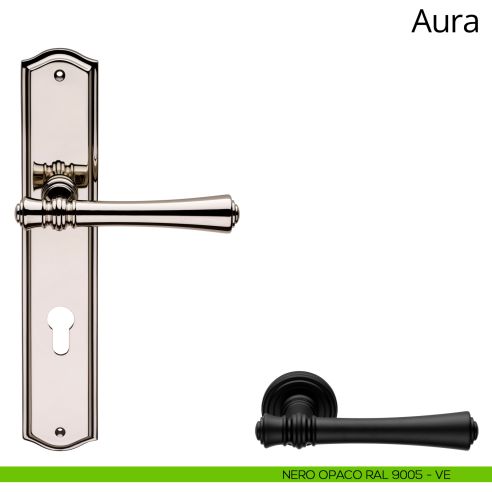 Maniglia con placca per porta Aura Linea Calì foro yale nero