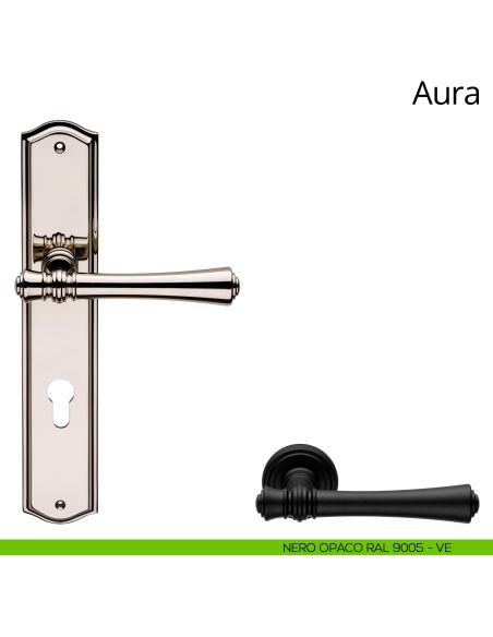 Maniglia con placca per porta Aura Linea Calì foro yale nero