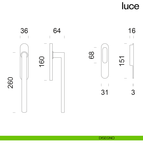 Maniglione per alzante scorrevole Luce dnd singolo disegno