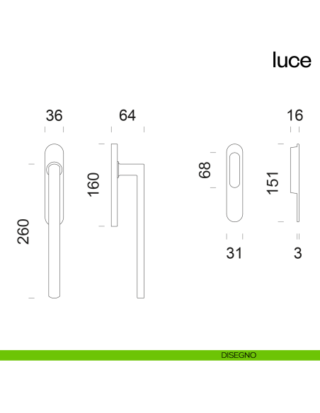 Maniglione per alzante scorrevole Luce dnd singolo disegno