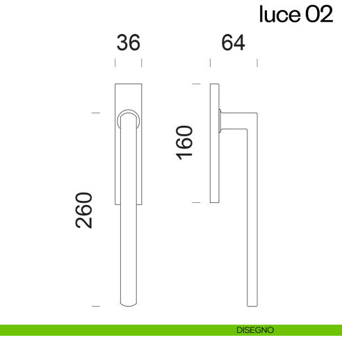 Maniglione per alzante scorrevole Luce 02 dnd accoppiato disegno