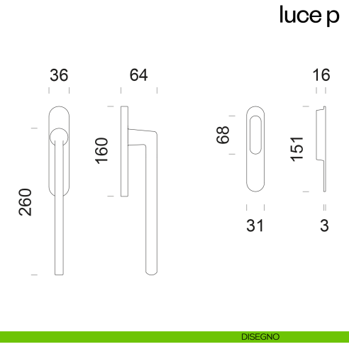 Maniglione per alzante scorrevole Luce P dnd singolo disegno
