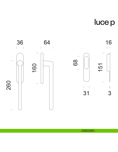 Maniglione per alzante scorrevole Luce P dnd singolo disegno