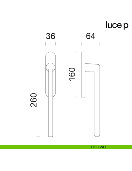 Maniglione per alzante scorrevole Luce P dnd accoppiato disegno