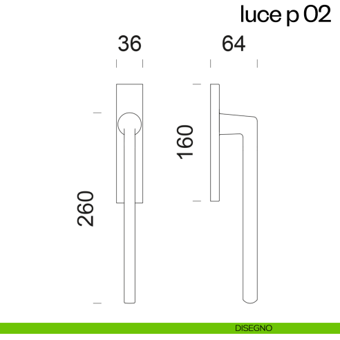 Maniglione per alzante scorrevole Luce P 02 dnd accoppiato disegno