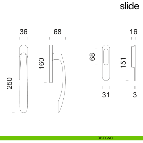 Maniglione per alzante scorrevole Slide dnd Handles singolo disegno