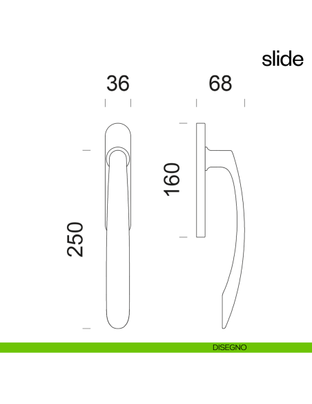 Maniglione per alzante scorrevole Slide dnd Handles accoppiato disegno