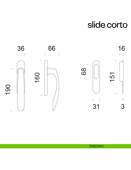 Maniglione per alzante scorrevole Slide Corto dnd Handles singolo disegno