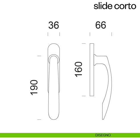 Maniglione per alzante scorrevole Slide Corto dnd Handles accoppiato disegno